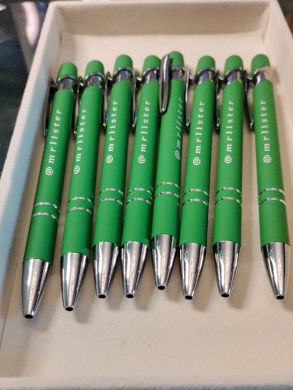 Green @mrlister Pens with Silver Accents & Stylus